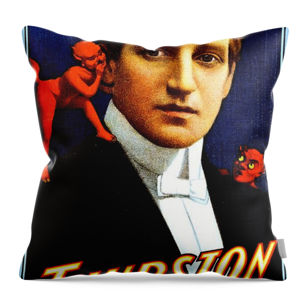 Thurston Throw Pillow featuring the painting Thurston, Kellar's successor, magician poster, 1908 by Vincent Monozlay