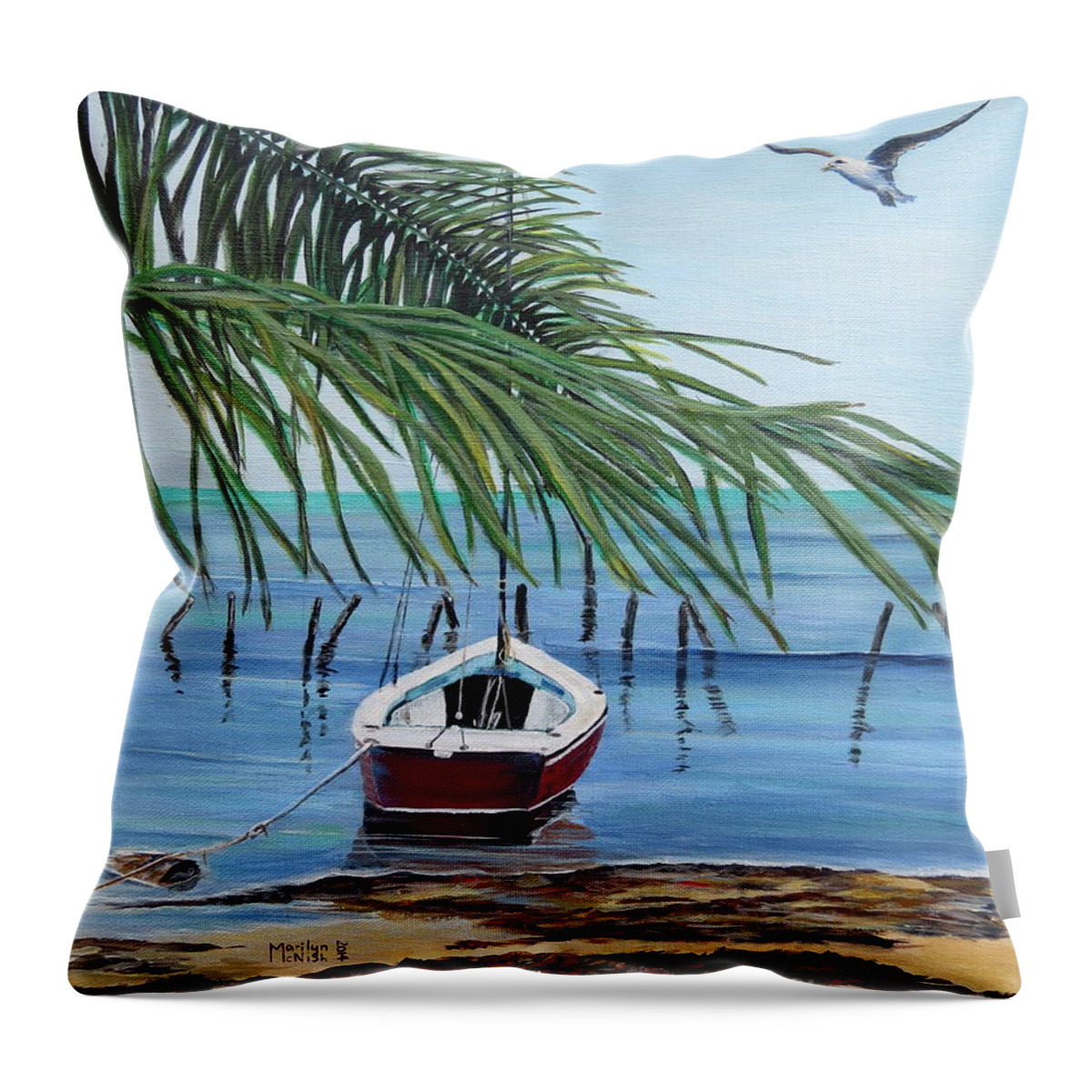 Caye Caulker Throw Pillow featuring the painting Tides Out by Marilyn McNish
