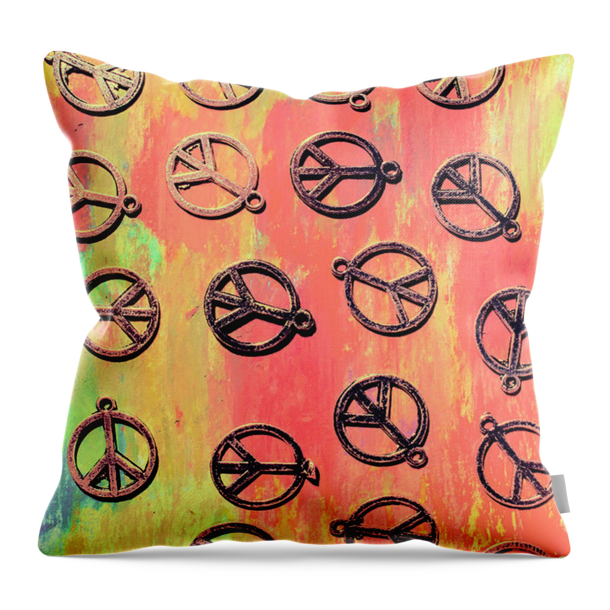 Peace Throw Pillow featuring the photograph Tie-dye peace pendants by Jorgo Photography