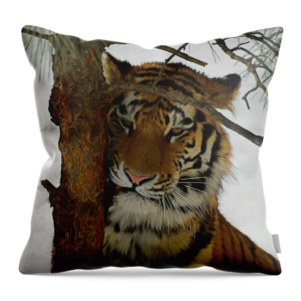 Tiger Throw Pillow featuring the digital art Tiger 2 DA by Ernest Echols