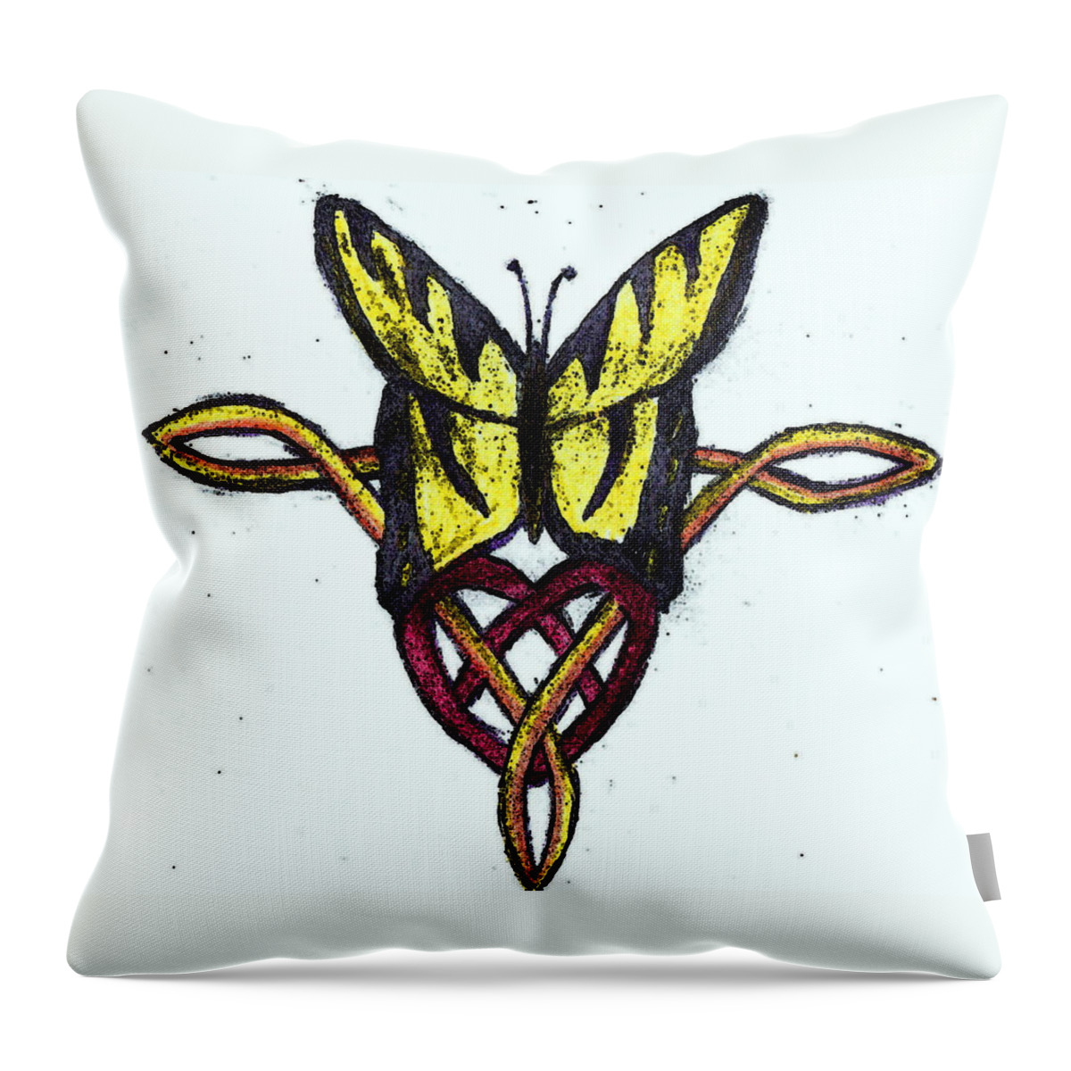 Celtic Throw Pillow featuring the drawing Tiger-butterfly Celtic Double Knot by Mira Patterson