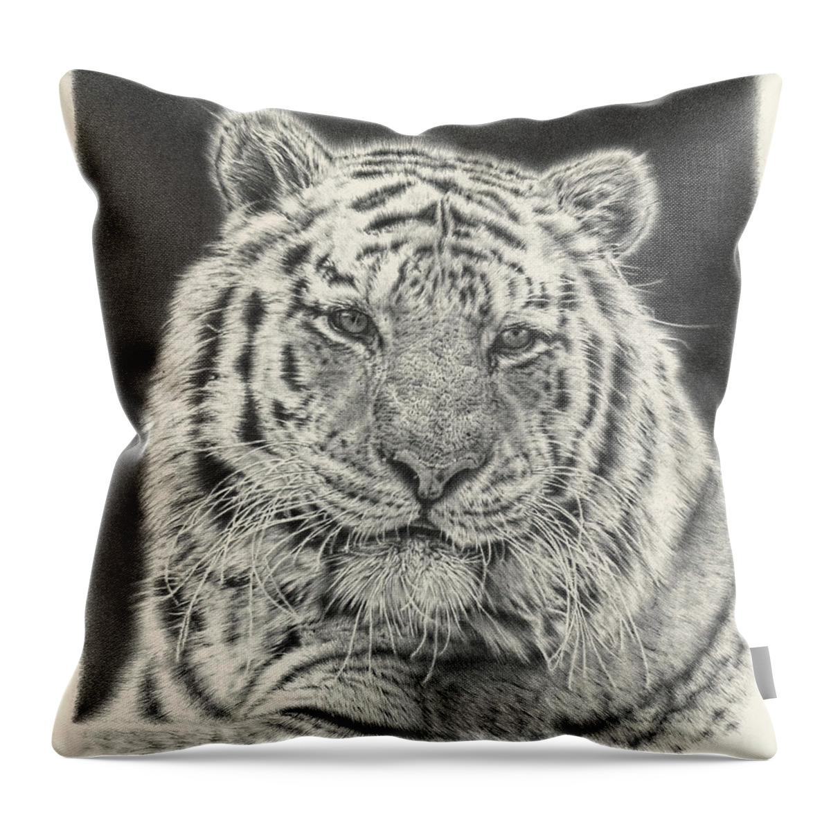 Tiger Throw Pillow featuring the drawing Tiger Drawing by Casey 'Remrov' Vormer