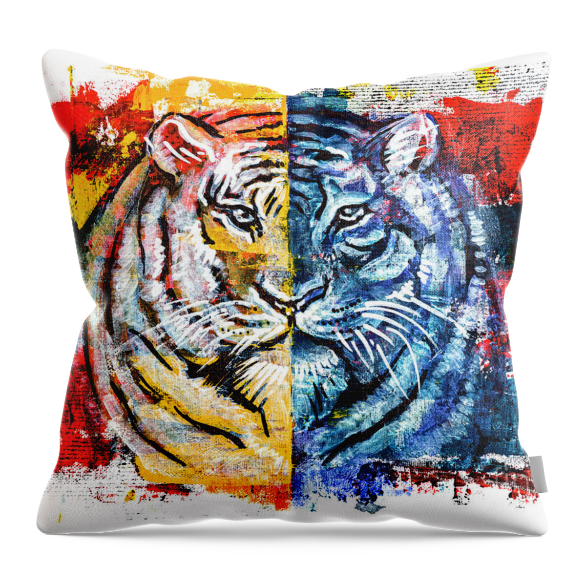 Tiger Throw Pillow featuring the painting Tiger, Original Acrylic Painting by Ariadna De Raadt