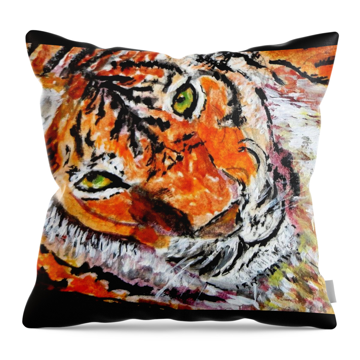 Tiger Throw Pillow featuring the painting Look into My Eyes by Anne Sands