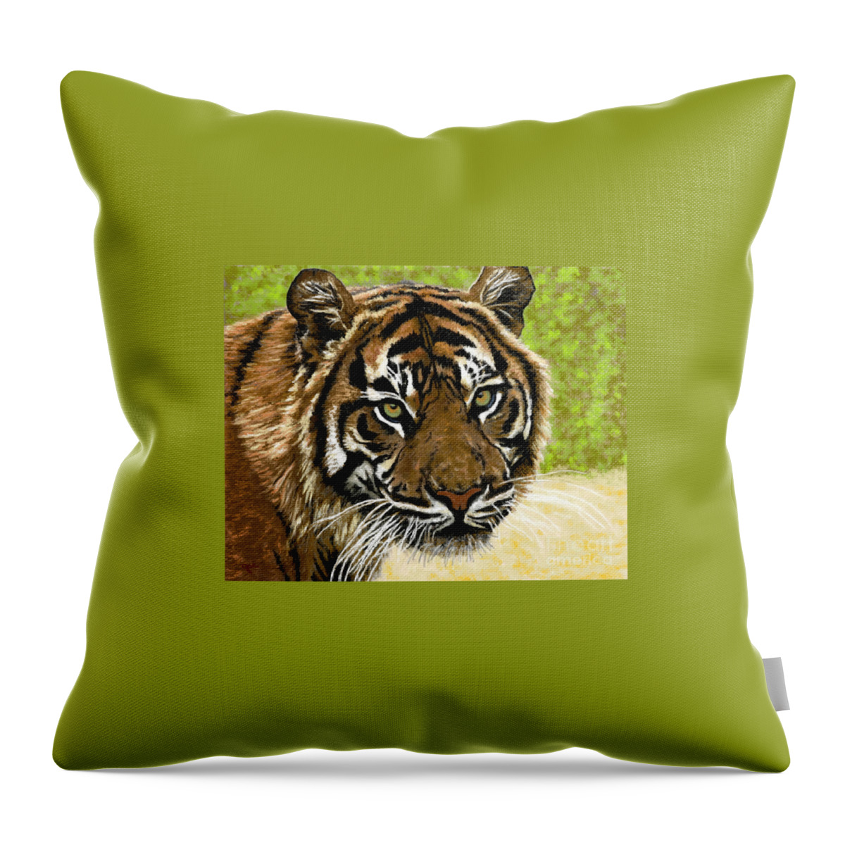 Wildlife Throw Pillow featuring the painting Tiger Smiles by Jackie Case