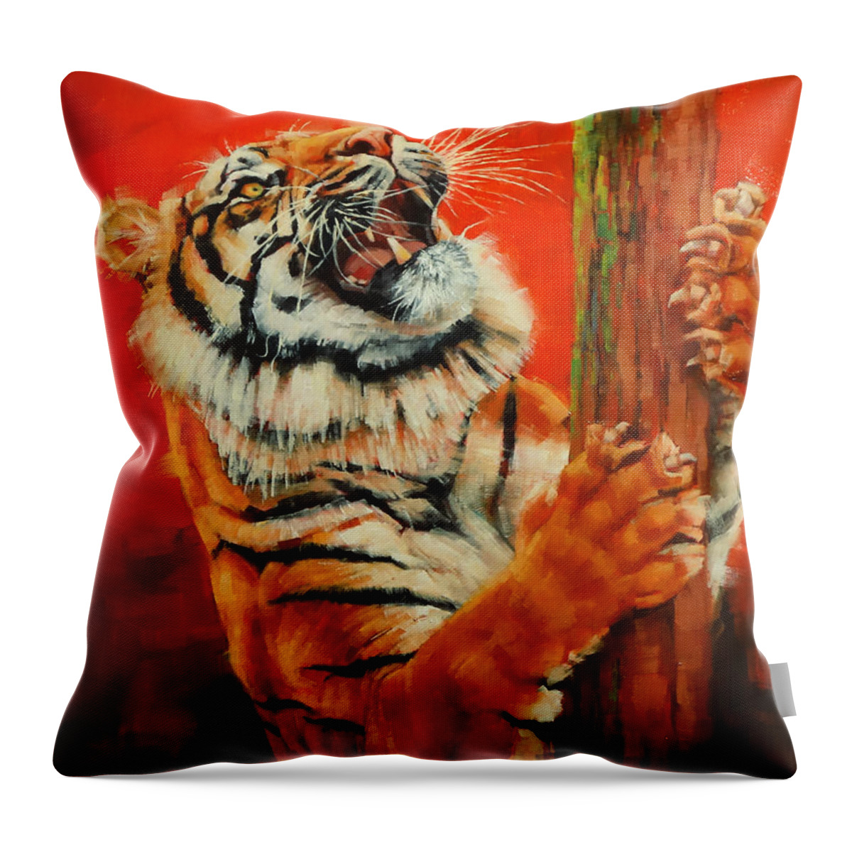 Tiger Throw Pillow featuring the painting Tiger Tiger Burning Bright by Margaret Stockdale