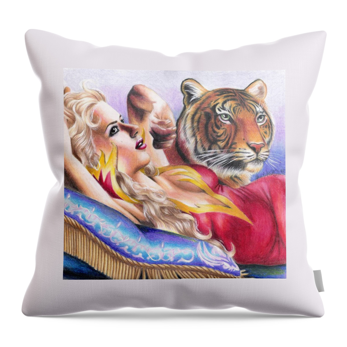 Tiger Throw Pillow featuring the drawing Tigeress by Scarlett Royale