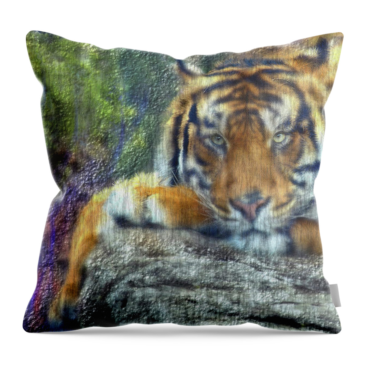 Tiger Throw Pillow featuring the digital art Tigerland by Michael Cleere