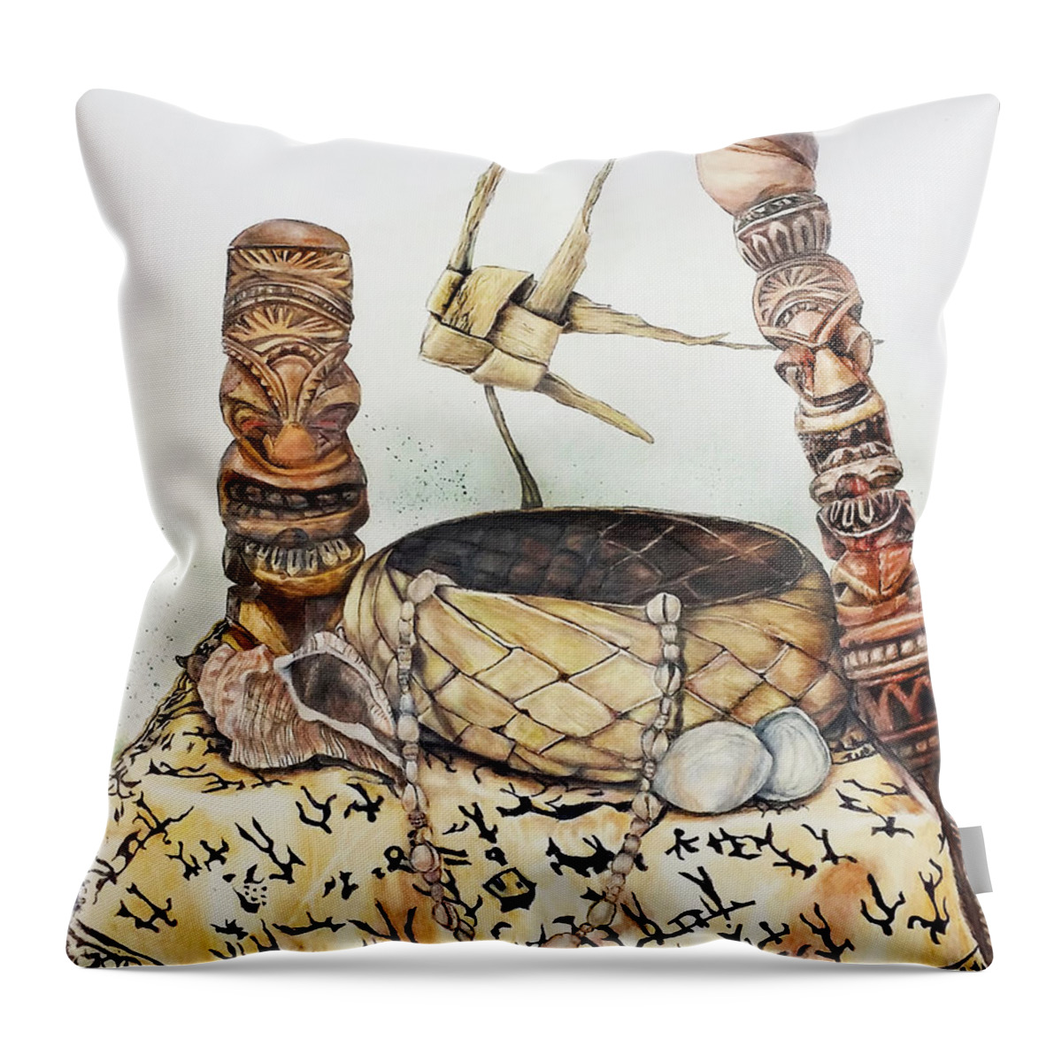 Tiki Throw Pillow featuring the drawing Tiki Still life 1 by Scott Parker