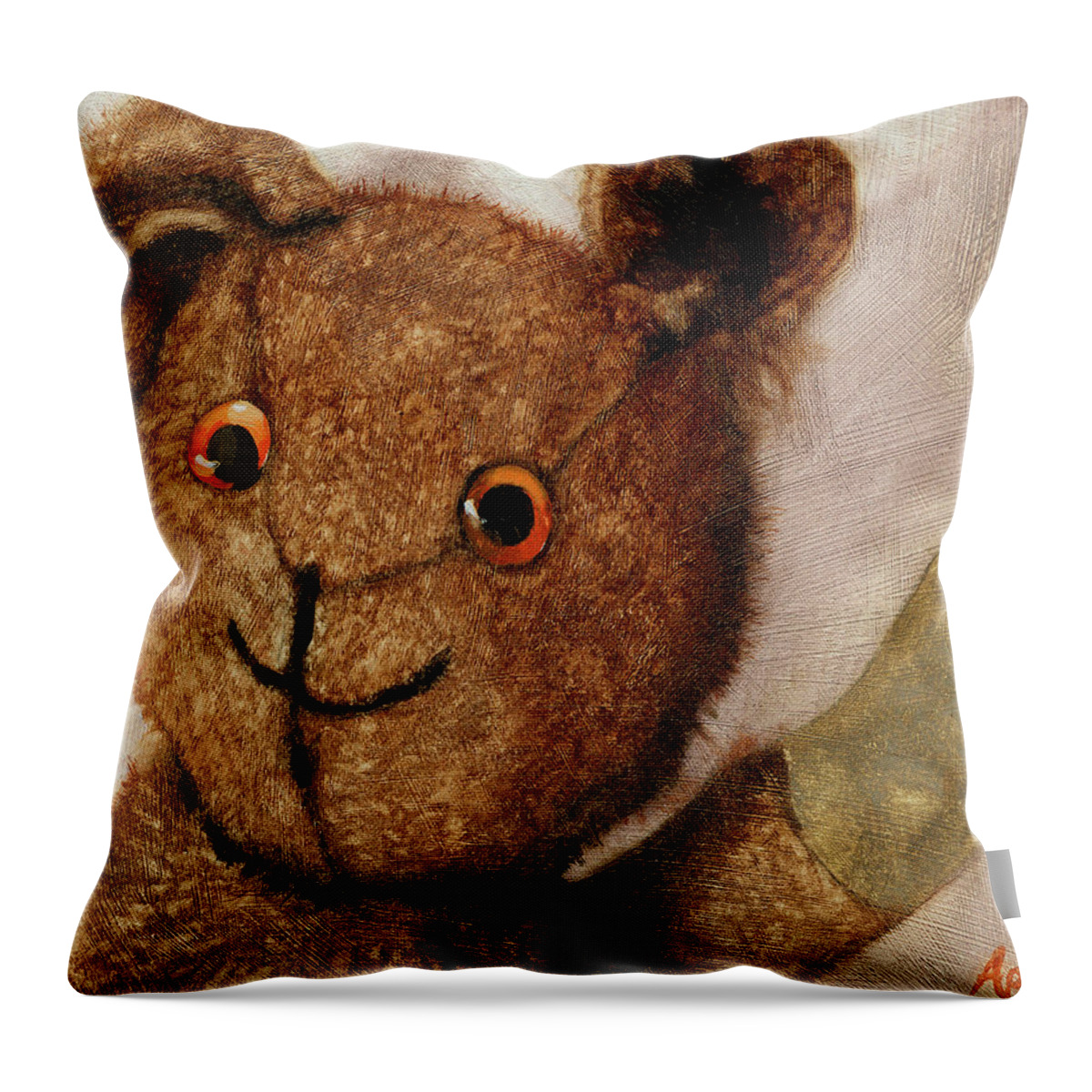 Teddy Bear Throw Pillow featuring the painting Tillie - vintage bear painting by Linda Apple