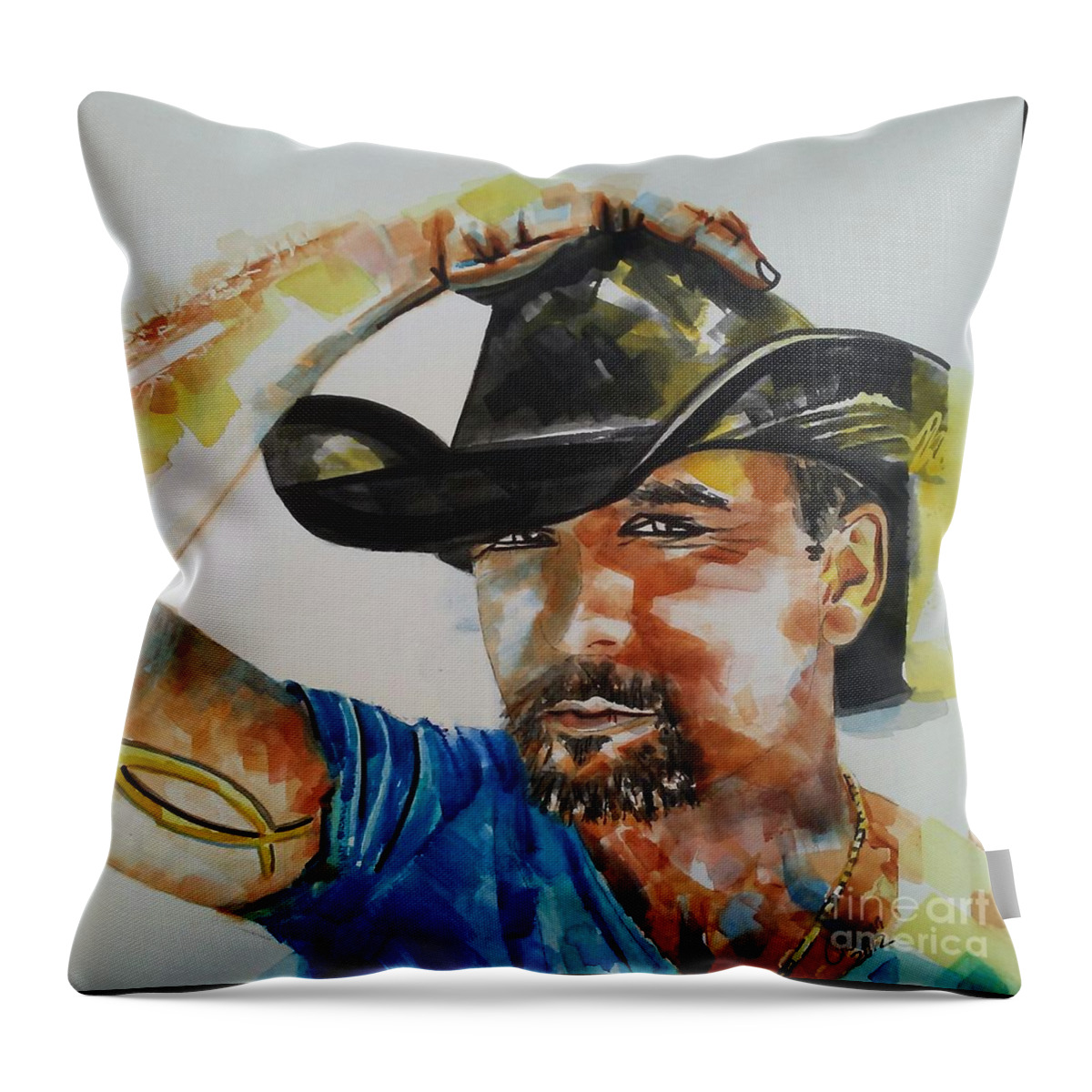 Watercolor Painting Throw Pillow featuring the painting Tim McGraw 03 by Chrisann Ellis