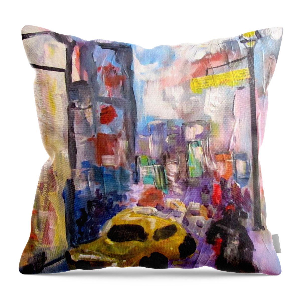 Collage Throw Pillow featuring the painting Times Square by Barbara O'Toole