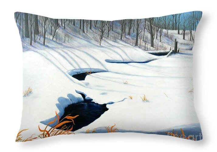 Winter Landscape In The Ottawa Green Belt Throw Pillow featuring the painting Timm Drive Ravine by Al Hunter