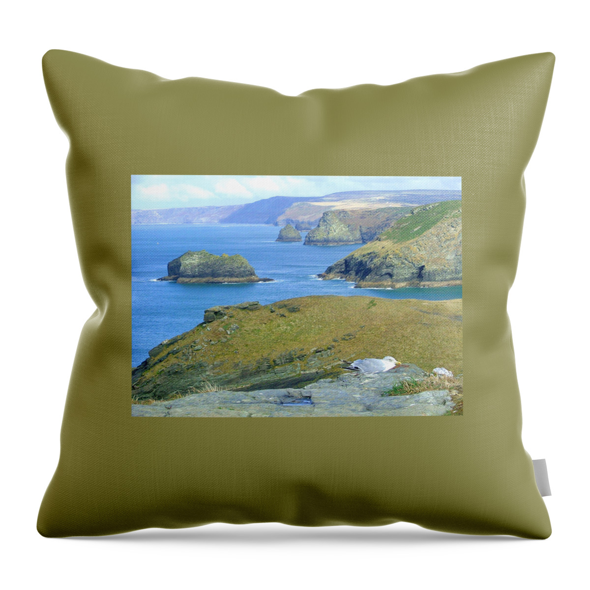 Cornwall Throw Pillow featuring the photograph Tintagel by Heather Lennox