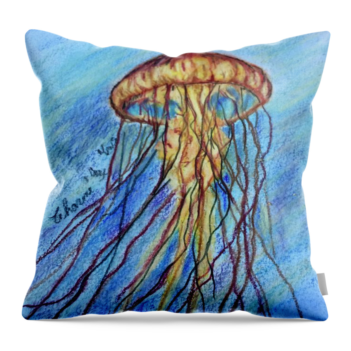 Blues Throw Pillow featuring the drawing Tiny but Big Sting by Charme Curtin