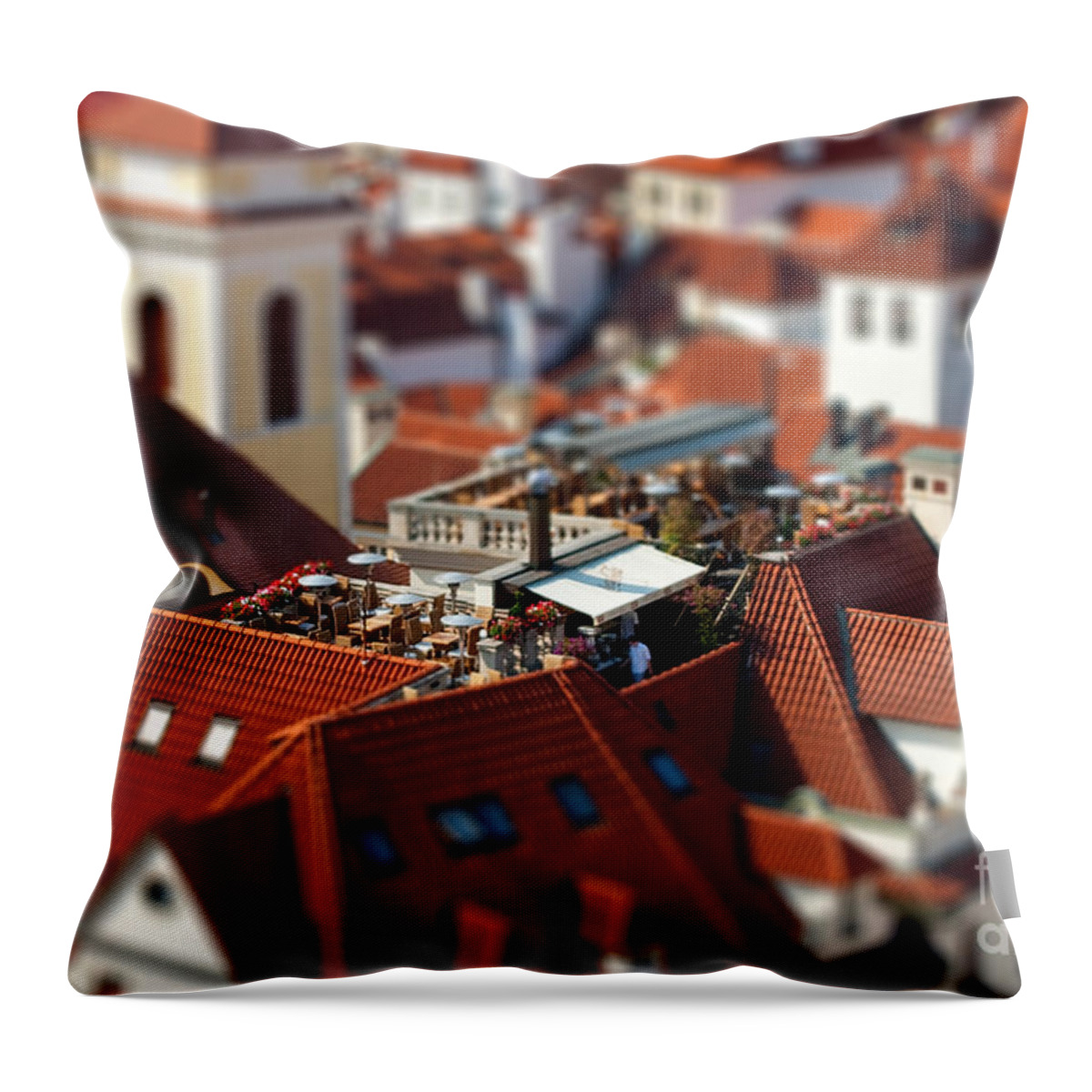 Czech Republic Throw Pillow featuring the photograph Tiny Roof Restaurant by Joerg Lingnau