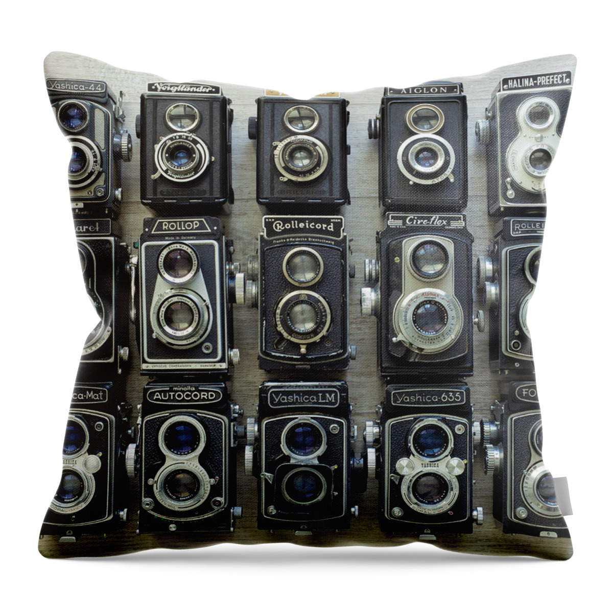 Camera Throw Pillow featuring the photograph TLR Cameras by Keith Hawley