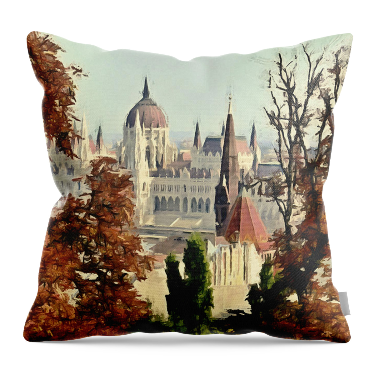 Budapest Throw Pillow featuring the mixed media To Budapest with Love by Binka Kirova