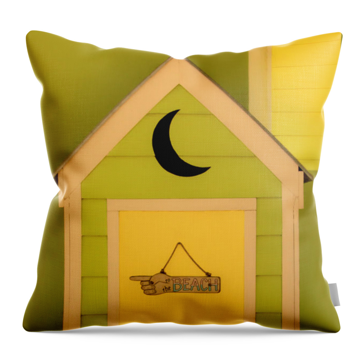 Outhouse Throw Pillow featuring the photograph To the Beach - Decorative Outhouse and Sign by Mitch Spence
