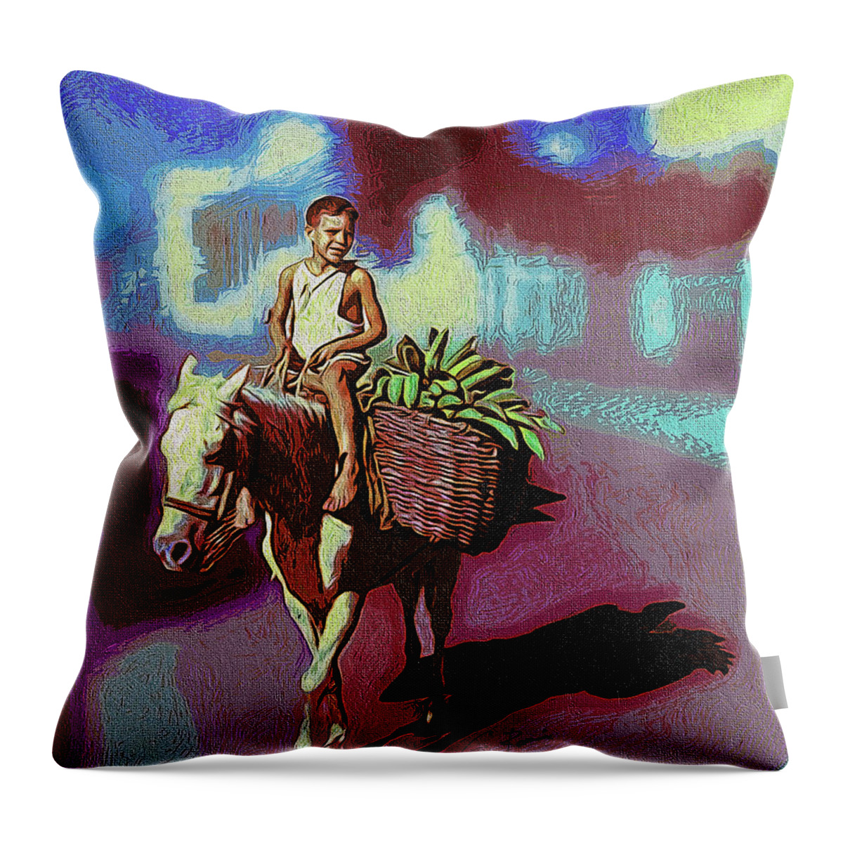 Market Throw Pillow featuring the digital art To the marquet by Charlie Roman