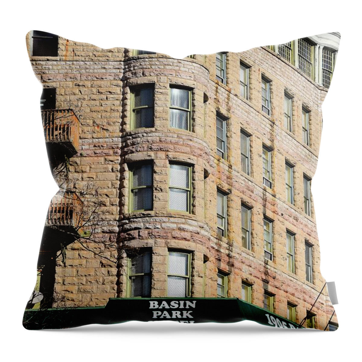 Hotl Throw Pillow featuring the photograph Todays art 3882 Basin Park Hotel by Lawrence Hess