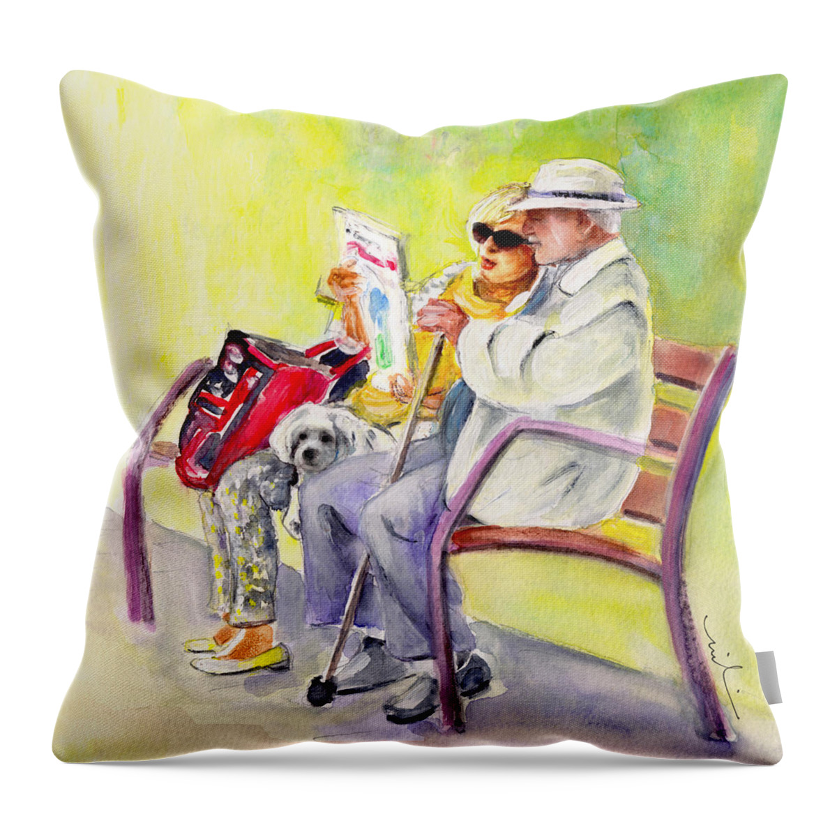 Ravel Throw Pillow featuring the painting Together Old In La Herradura In Spain by Miki De Goodaboom