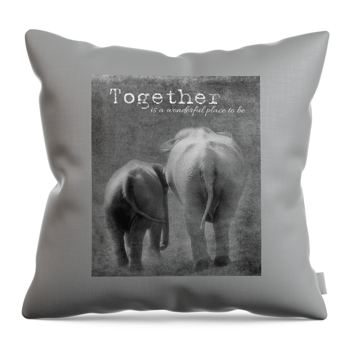 Elephants Throw Pillow featuring the photograph Together by Rebecca Cozart
