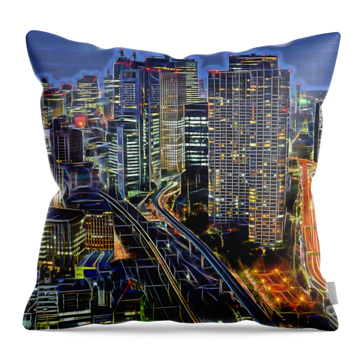Tokyo Throw Pillow featuring the mixed media Tokyo Japan Skyline by Marvin Blaine