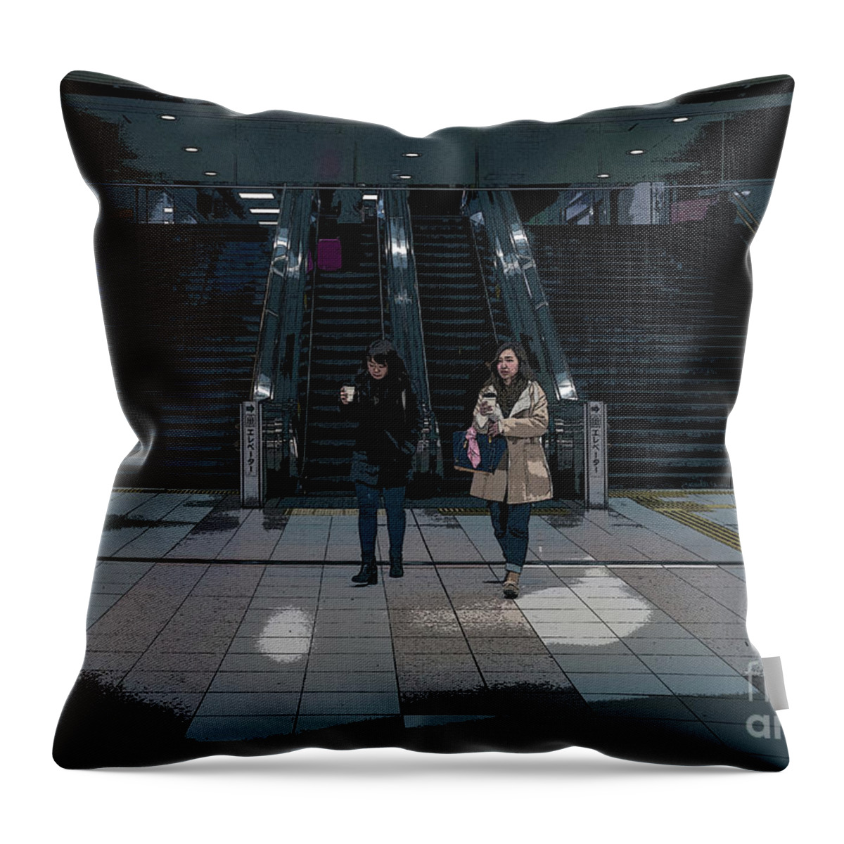 Escalator Throw Pillow featuring the photograph Tokyo Metro, Japan Poster by Perry Rodriguez