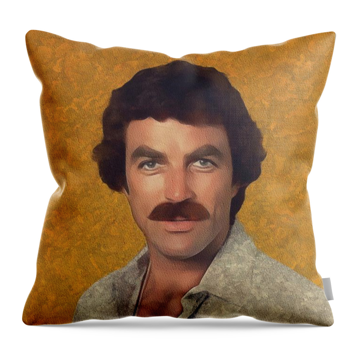 Tom Throw Pillow featuring the painting Tom Selleck, Hollywood Legend by Esoterica Art Agency