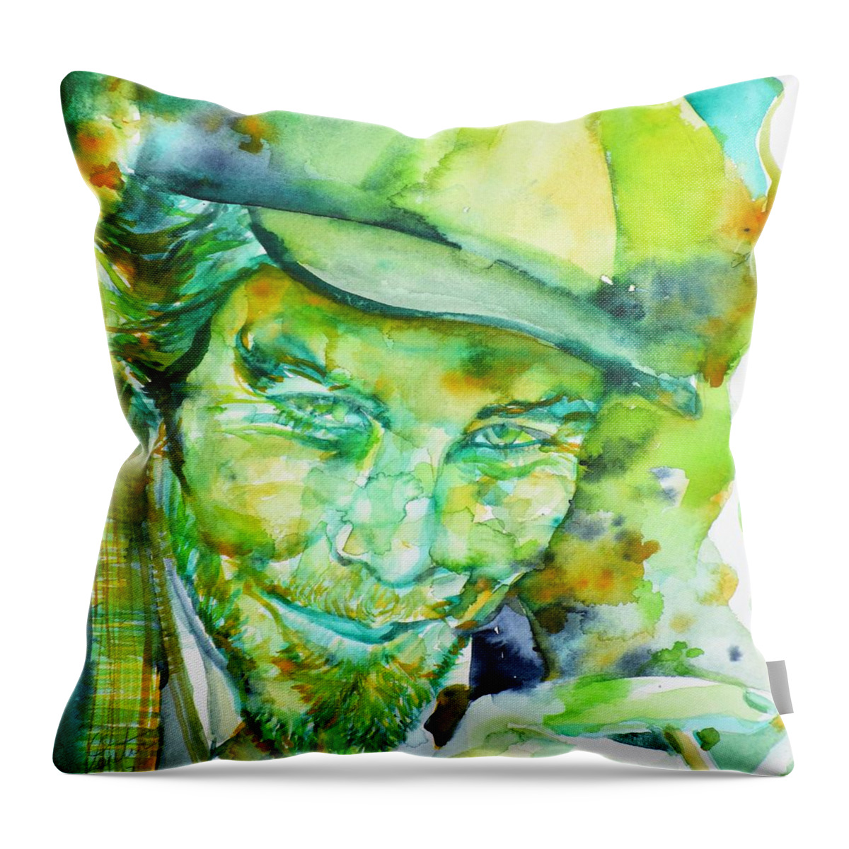 Tom Waits Throw Pillow featuring the painting TOM WAITS - watercolor portrait.5 by Fabrizio Cassetta
