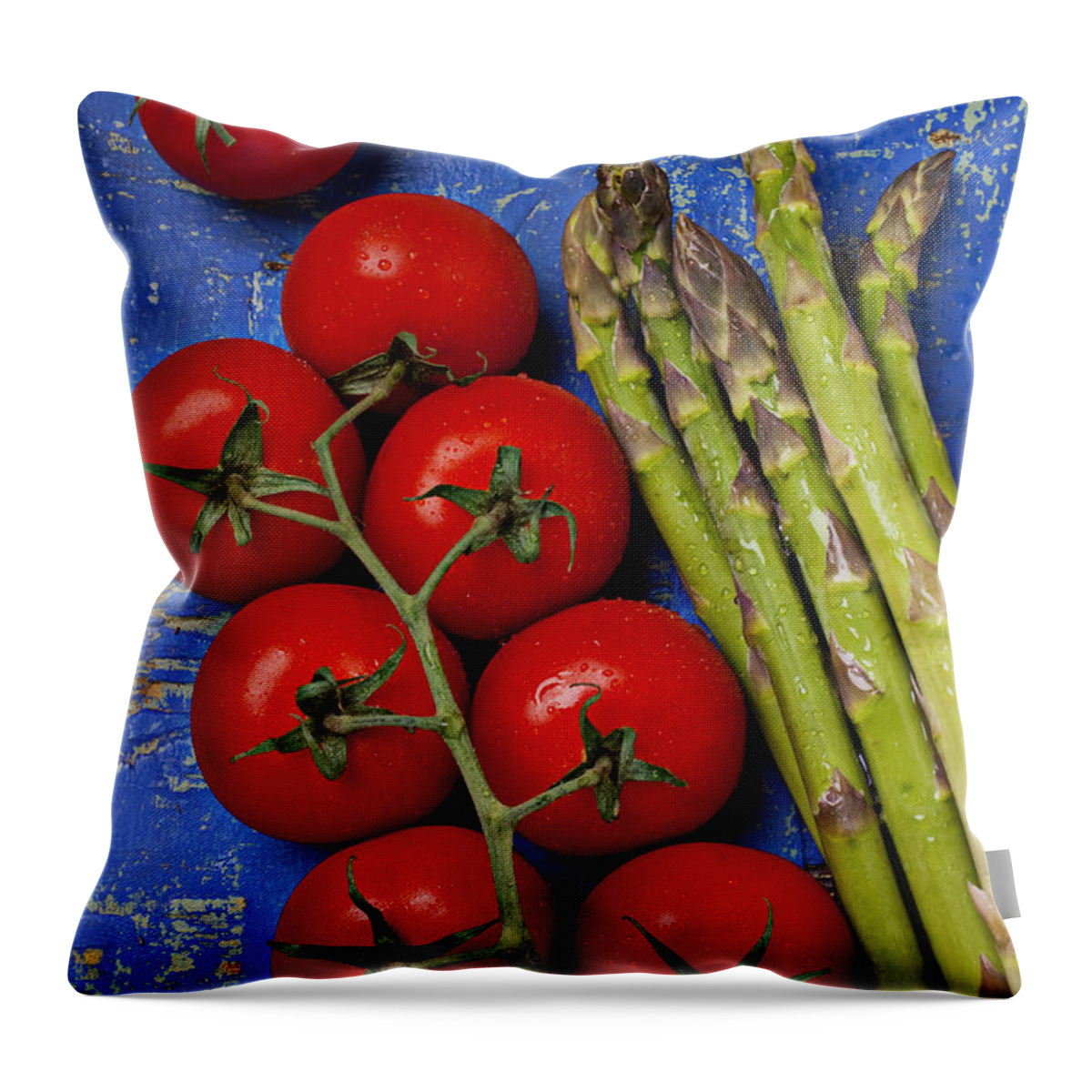 Asparagus Throw Pillow featuring the photograph Tomatoes and asparagus by Garry Gay