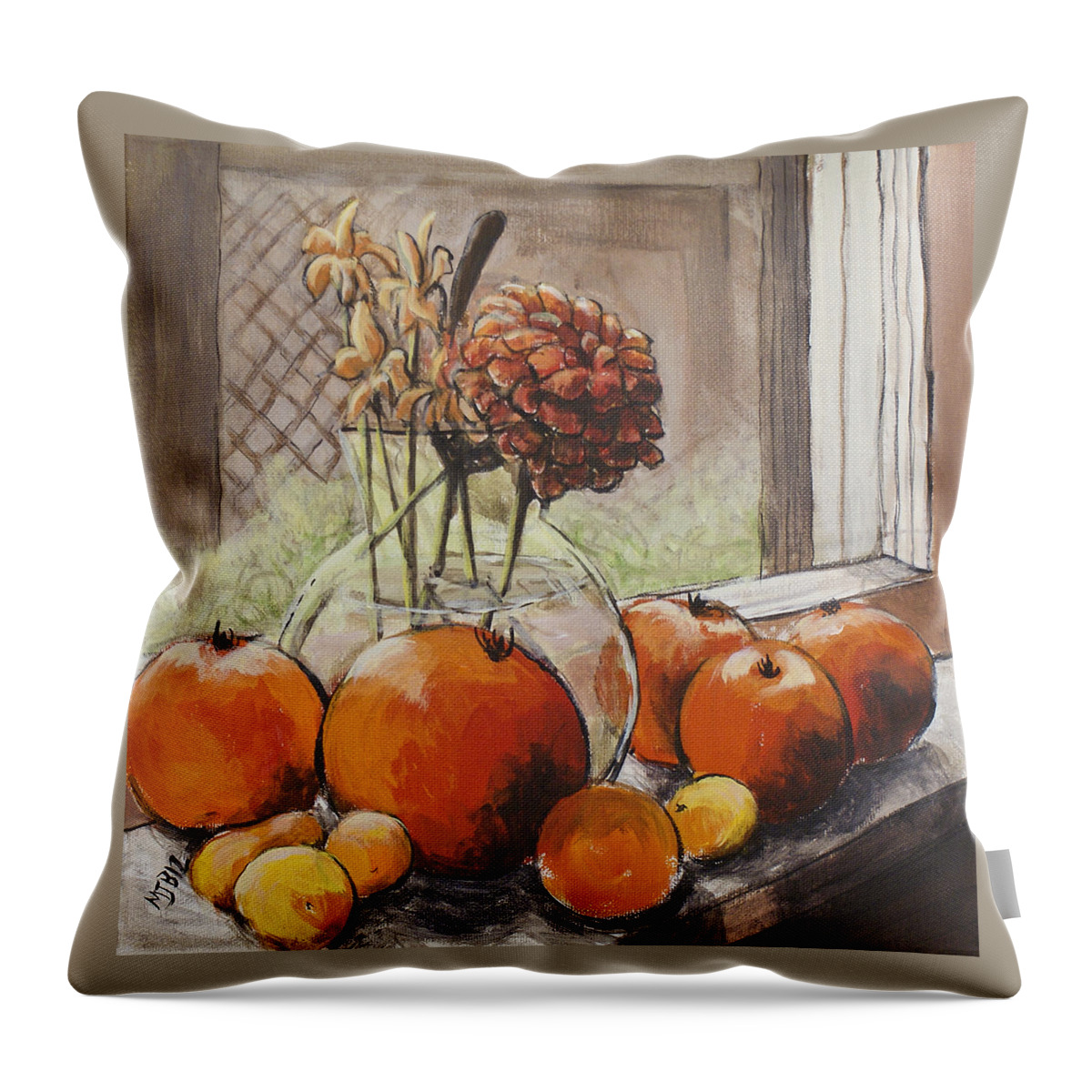 Tomatoes Throw Pillow featuring the painting Tomatoes In A Sunny Window by Michael Beckett