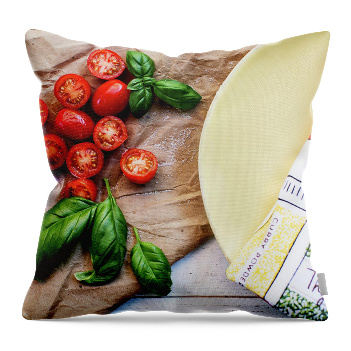 Vegetables Throw Pillow featuring the photograph Tomatoes on Yellow Plate by Rebecca Cozart