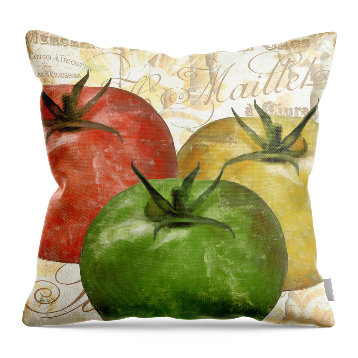 Tomato Throw Pillow featuring the painting Tomatoes Tomates by Mindy Sommers