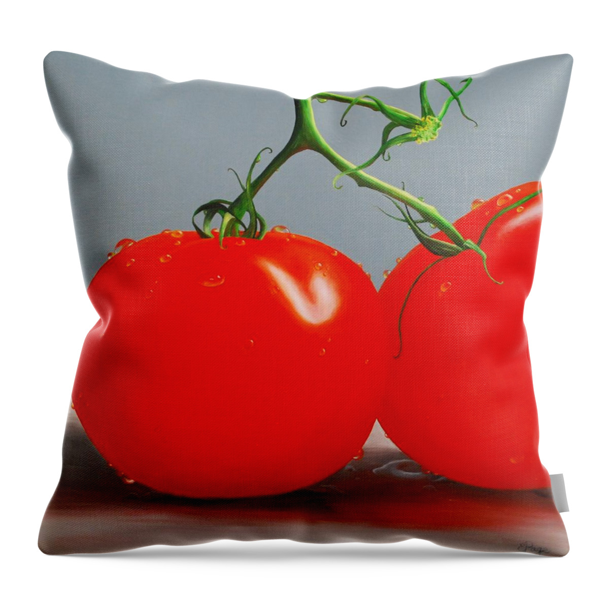 Realism Throw Pillow featuring the painting Tomatoes with Stems by Emily Page