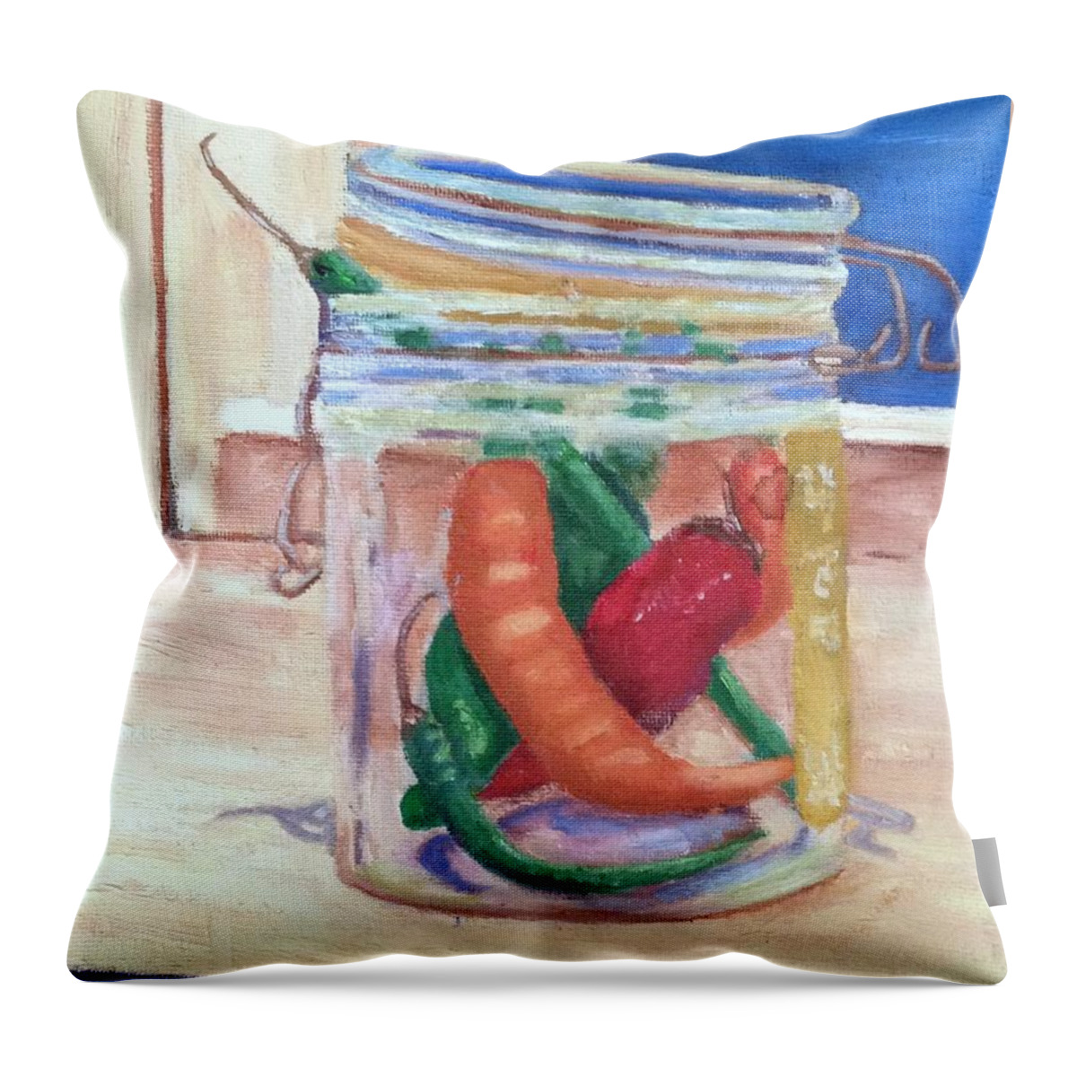 Peppers Throw Pillow featuring the painting Tommy's Peppers by Patricia Cleasby