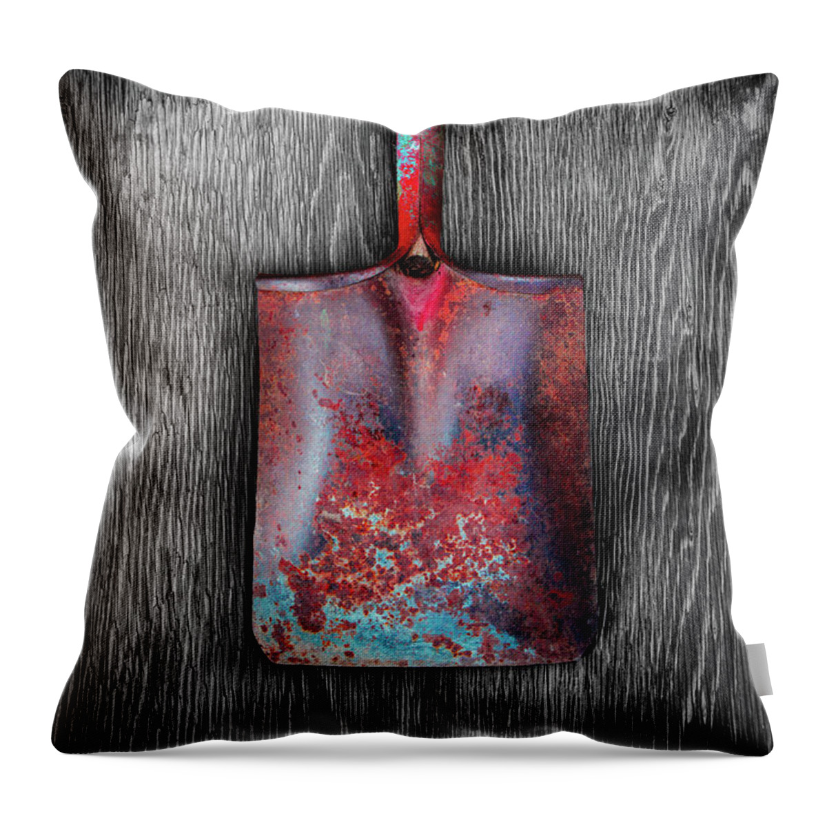 Antique Throw Pillow featuring the photograph Tools On Wood 47 on BW by YoPedro