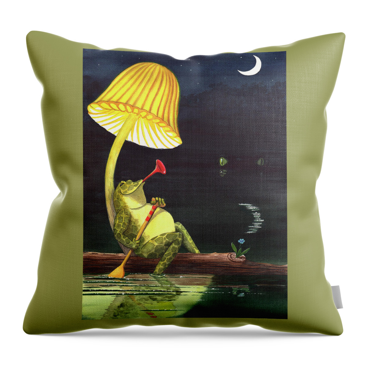 Frog Throw Pillow featuring the painting Toot by Catherine G McElroy