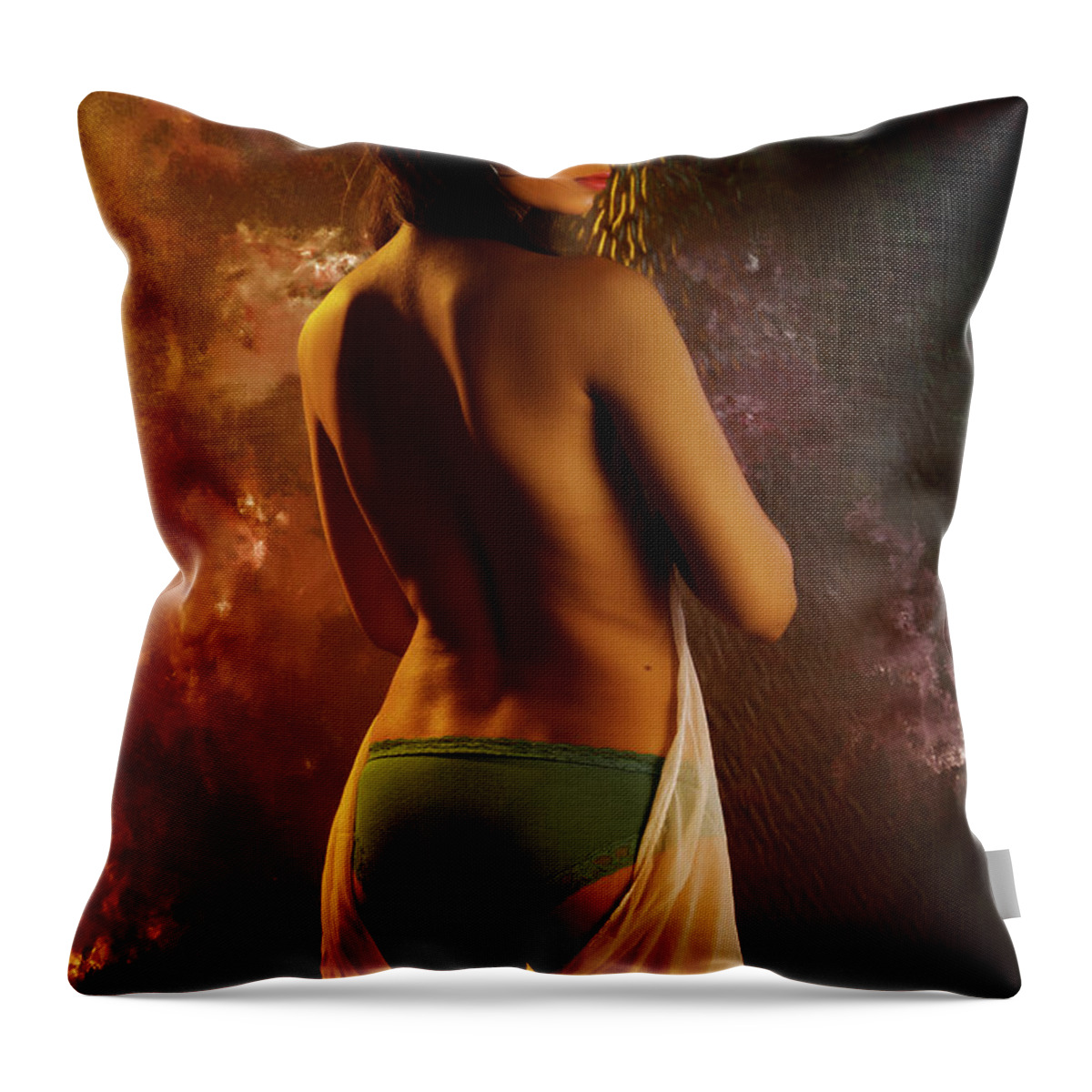 Seductive Throw Pillow featuring the photograph Topless nude showing back by Kiran Joshi