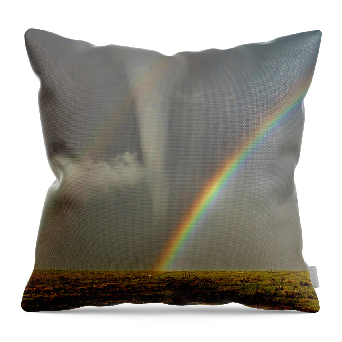Tornado Throw Pillow featuring the photograph Tornado and the Rainbow II by Ed Sweeney