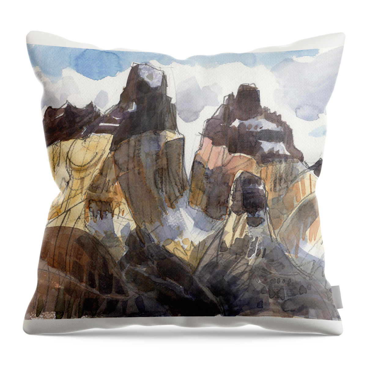 Landscape Throw Pillow featuring the painting Torres Del Paine, Chile by Judith Kunzle