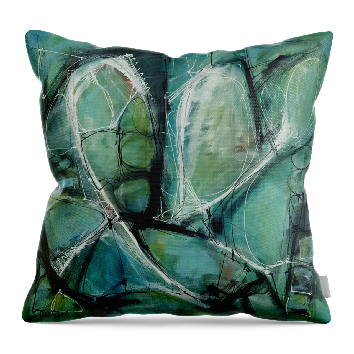 Abstract Throw Pillow featuring the painting Tortoise View by Lynne Taetzsch