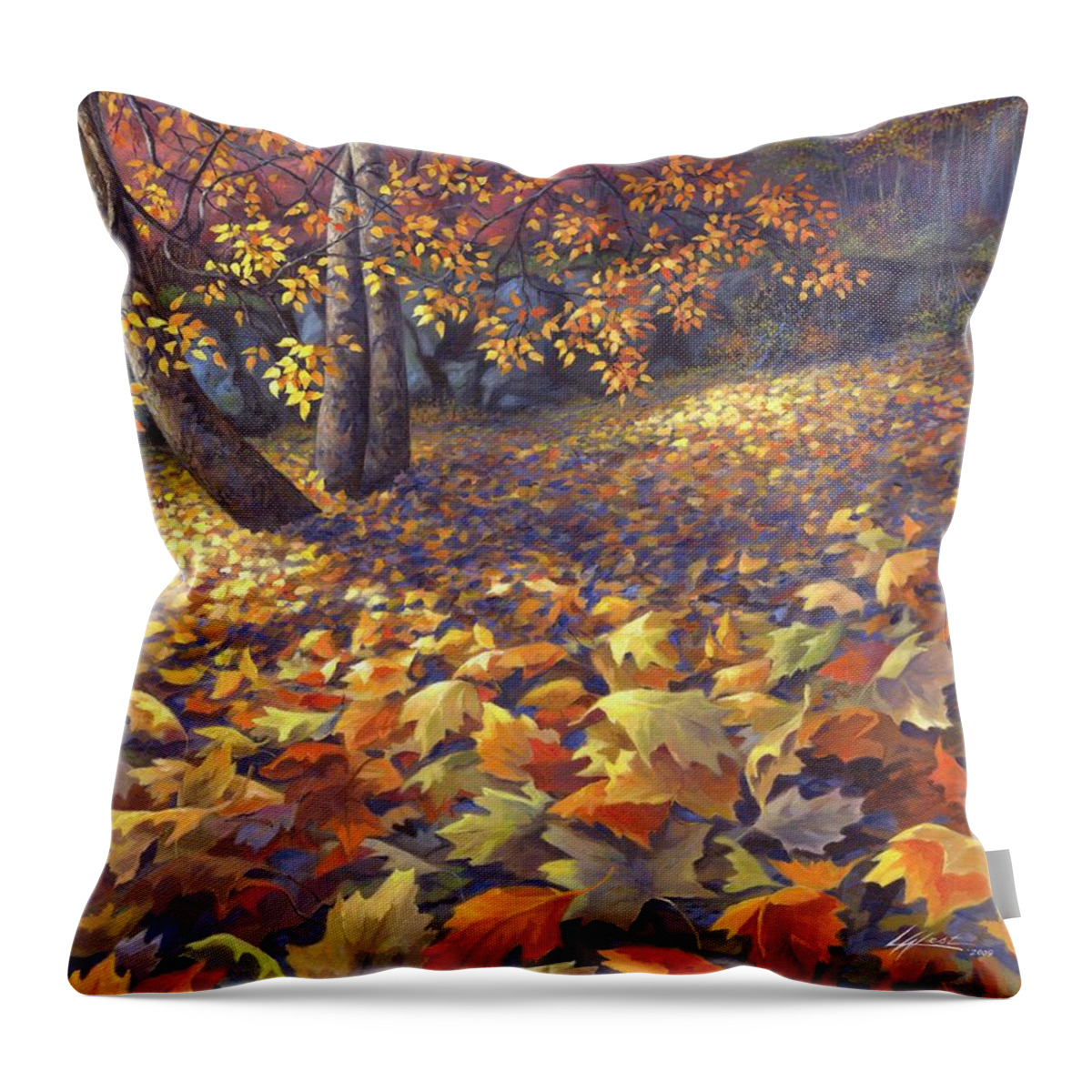 Autumn Scene Throw Pillow featuring the painting Toscas Trail by Lucy West