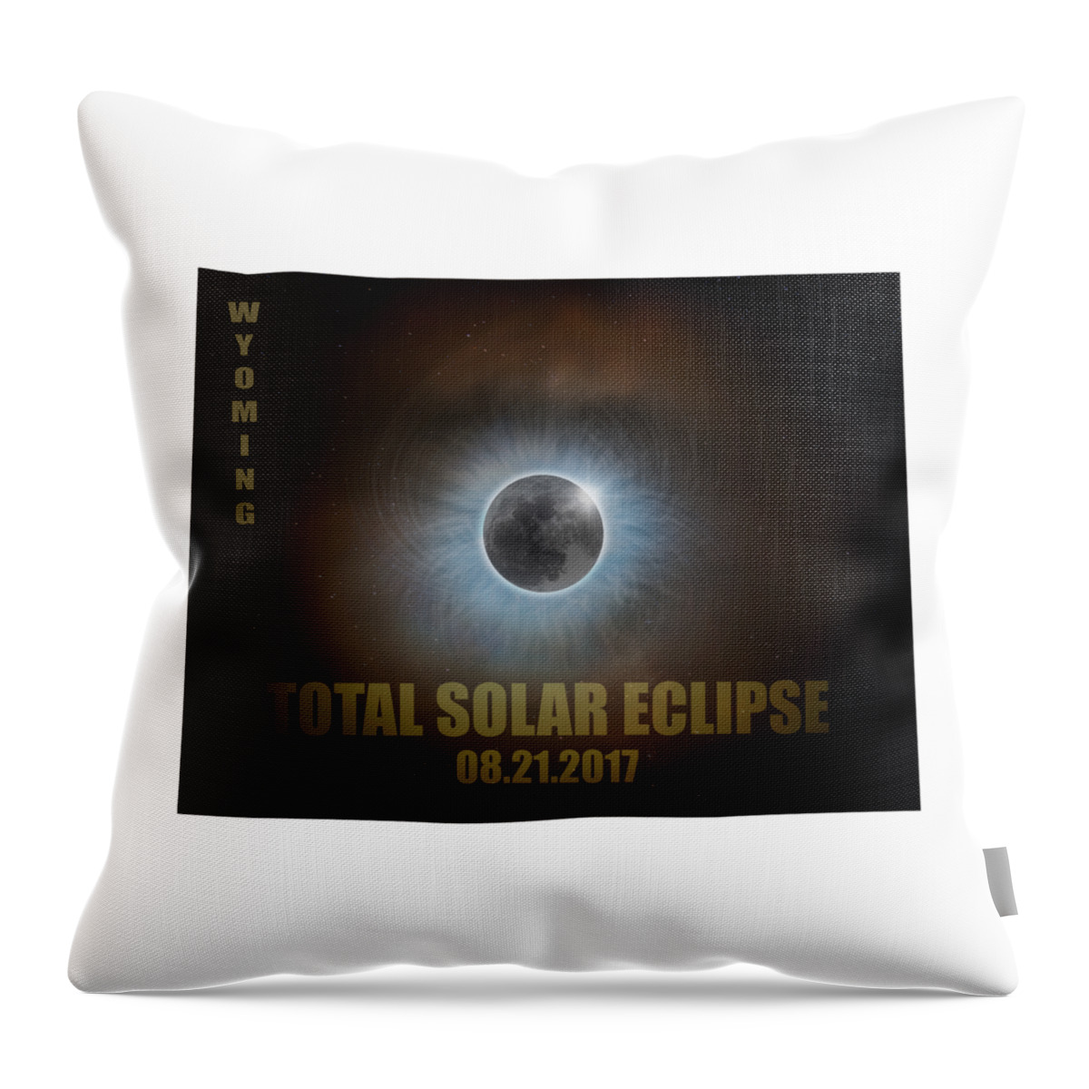 Total Solar Eclipse Sun Moon Stars Corona In Wyoming State Map Outline Throw Pillow featuring the photograph Total Solar Eclipse in Wyoming Map Outline by David Gn