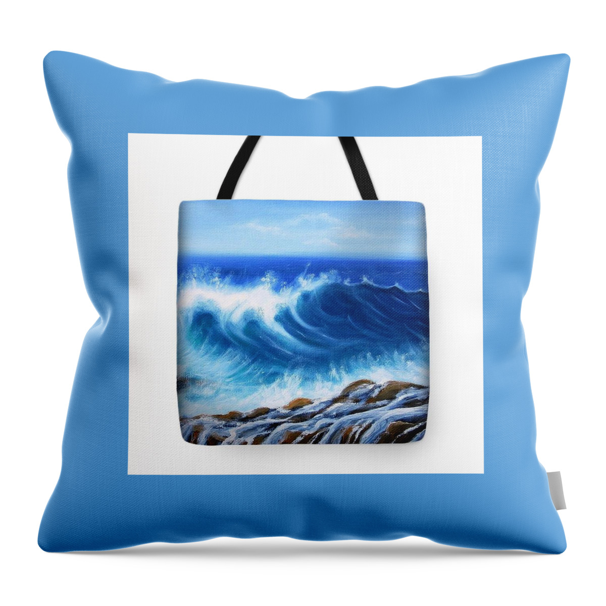 Tote Bag Throw Pillow featuring the painting Tote bag, Wave by Vesna Martinjak