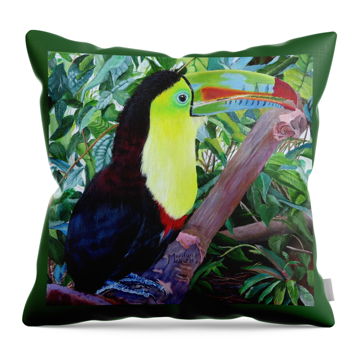Keel-billed Toucan Throw Pillow featuring the painting Toucan Portrait 2 by Marilyn McNish
