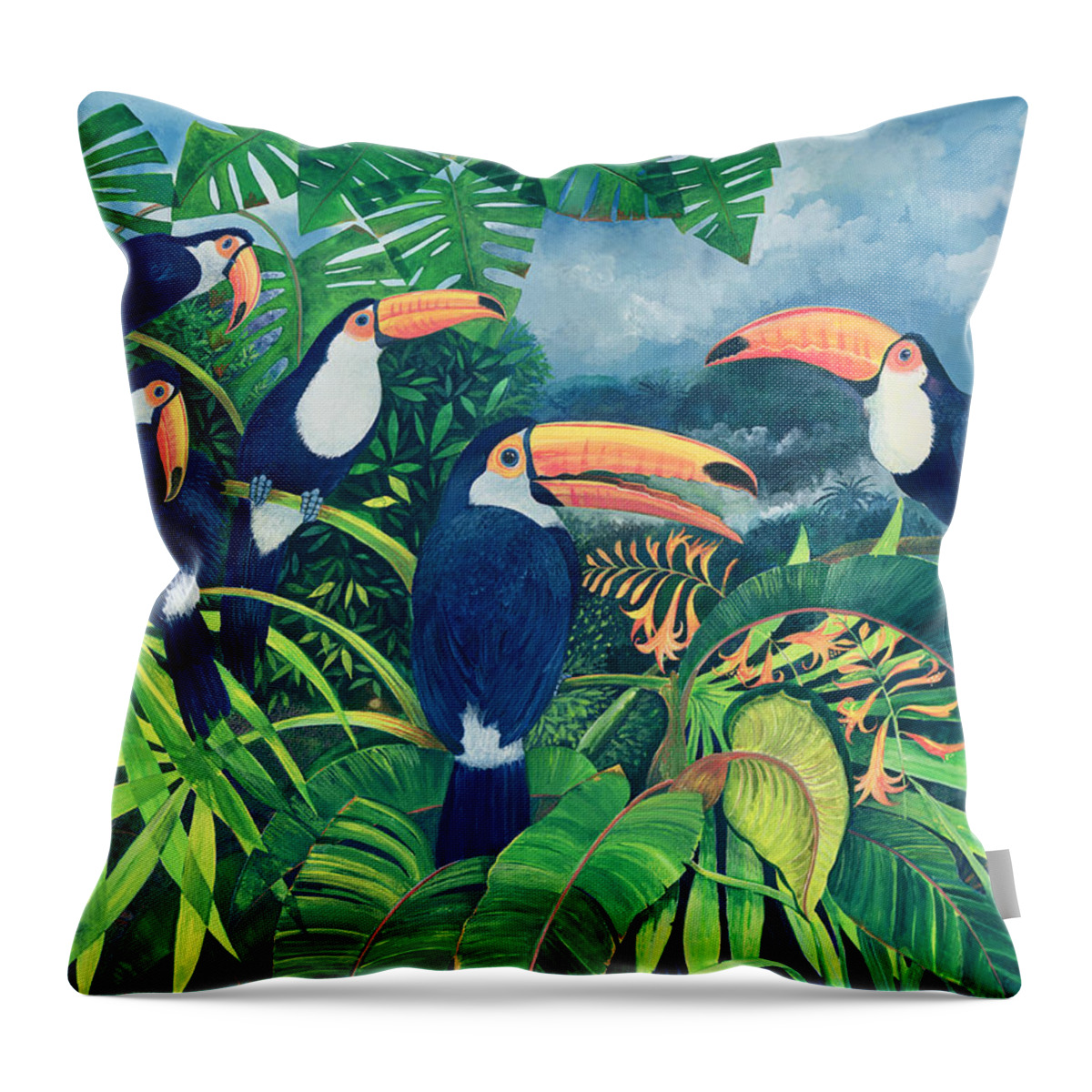 Toucan Throw Pillow featuring the painting Toucan Talk by Lisa Graa Jensen