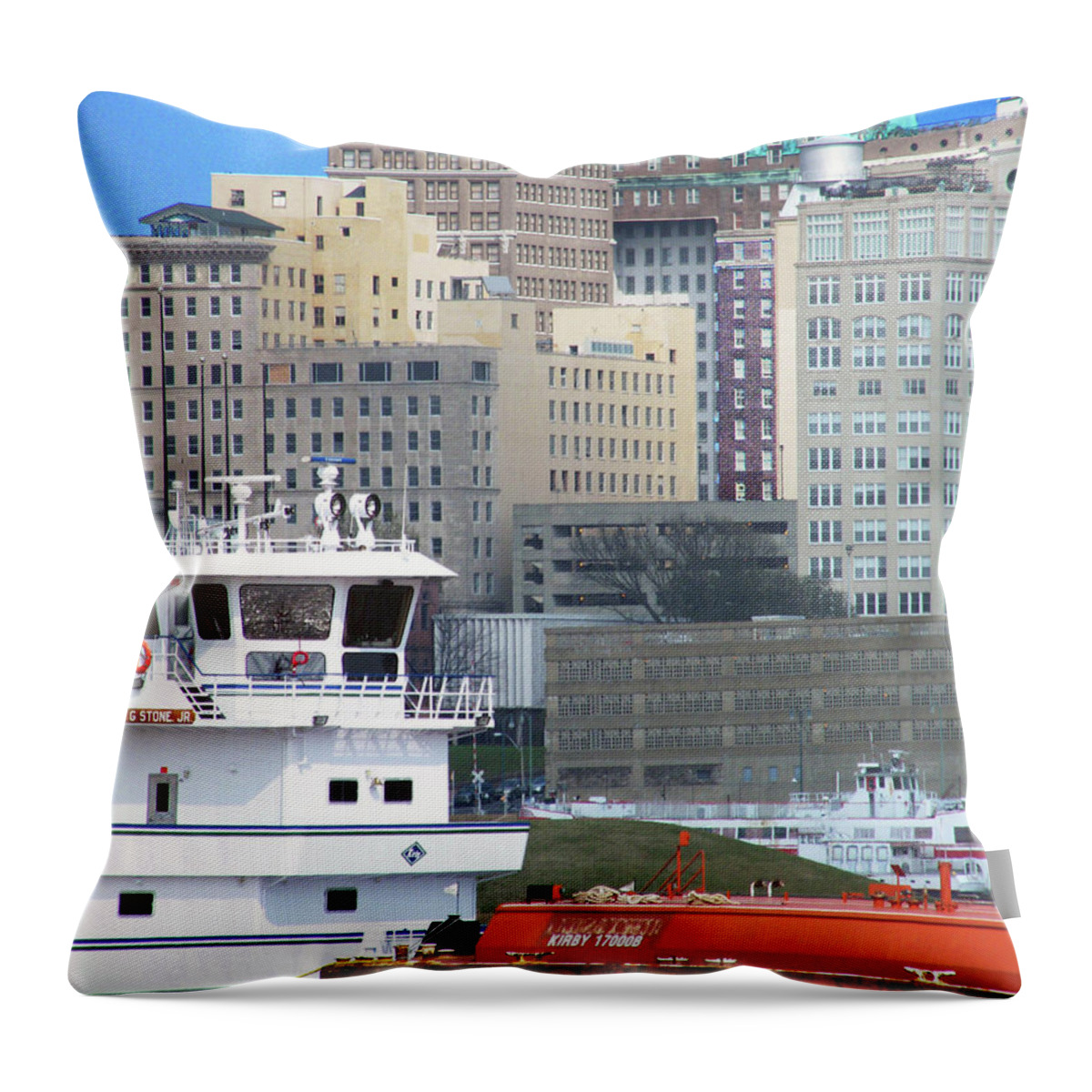 Tow Throw Pillow featuring the digital art Towboat Robt G Stone at Memphis TN by Lizi Beard-Ward