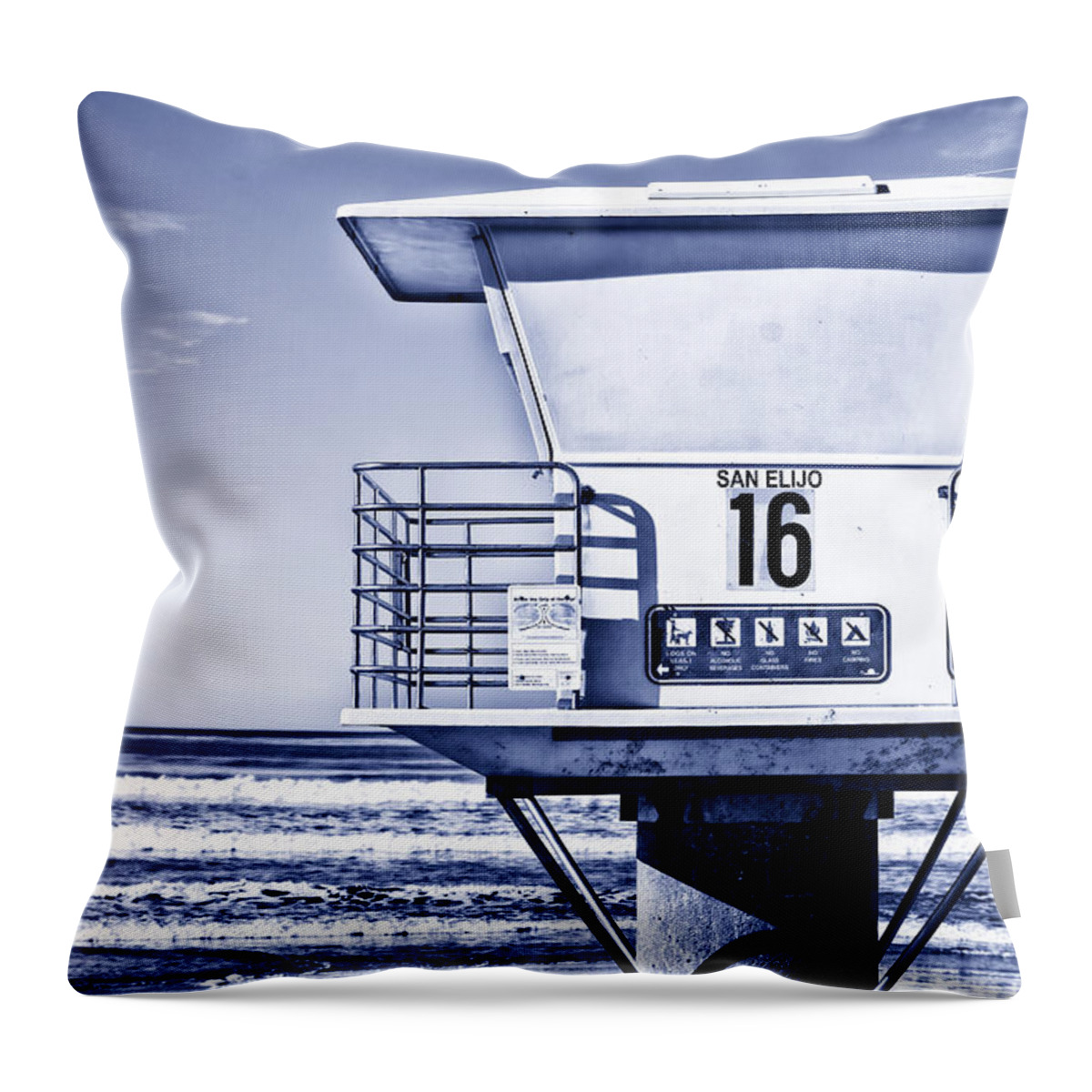 Lifeguard Tower Throw Pillow featuring the photograph Tower 16 - Part 4 - Cardiff by the Sea - San Diego - California by Bruce Friedman